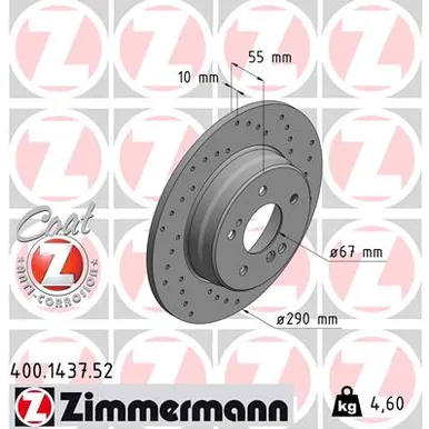 Диск тормозной задний MB E (W210 ), C (W202 ), E (S124) ZIMMERMANN 400.1437.52