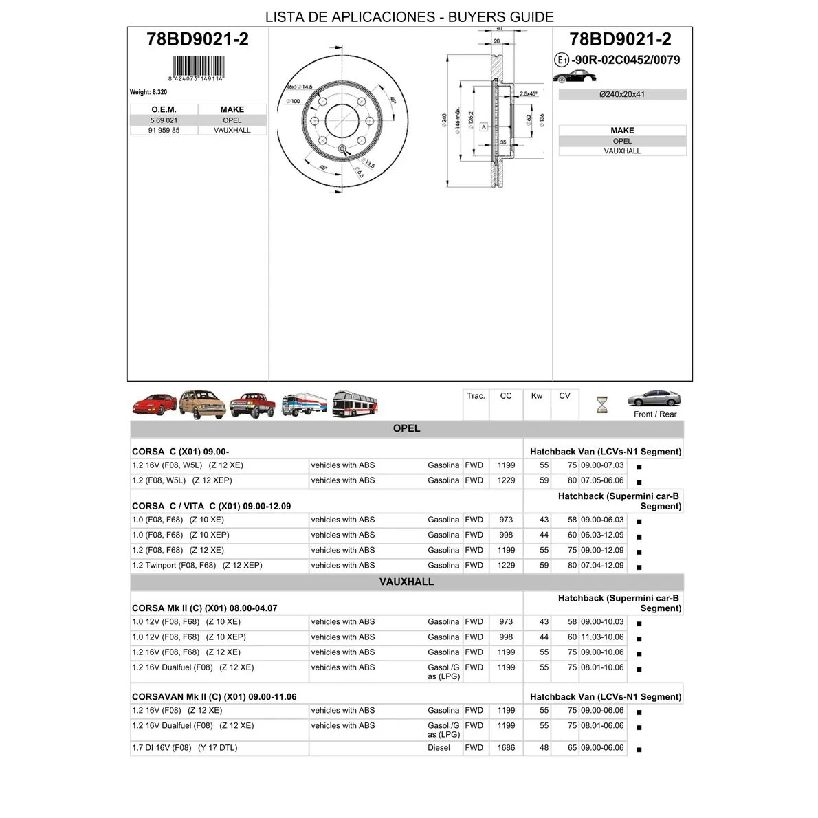 Диск тормозной передний OPEL CORSA C 00-06 ICER 78BD9021-2