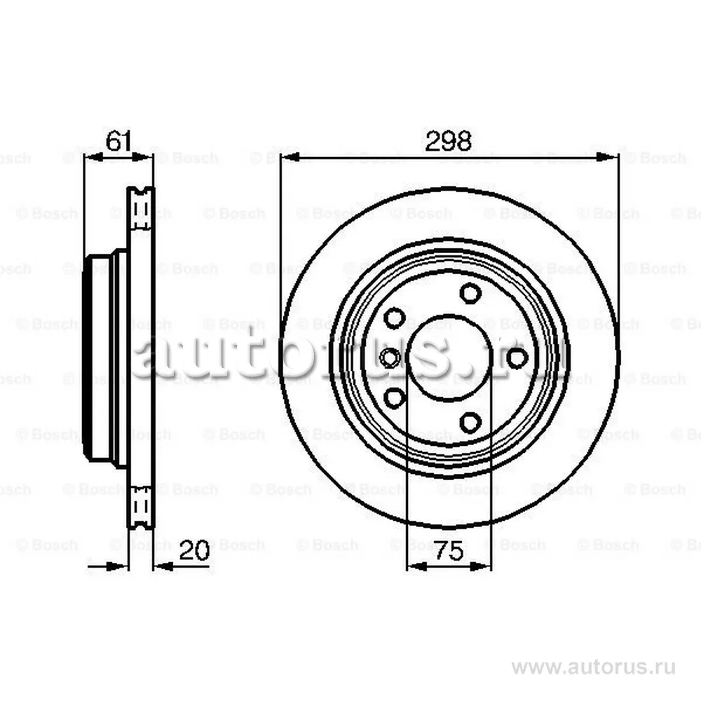 Диск тормозной BMW 5 E39 520-540 95-04 задний D=298 мм. BOSCH 0 986 478 426