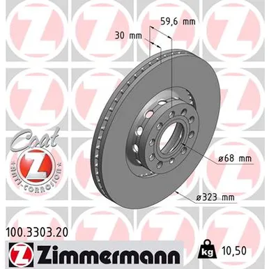 Диск тормозной передний AUDI A8 A6 VW PHAET 96 05-&GT &GT ZIMMERMANN 100330320