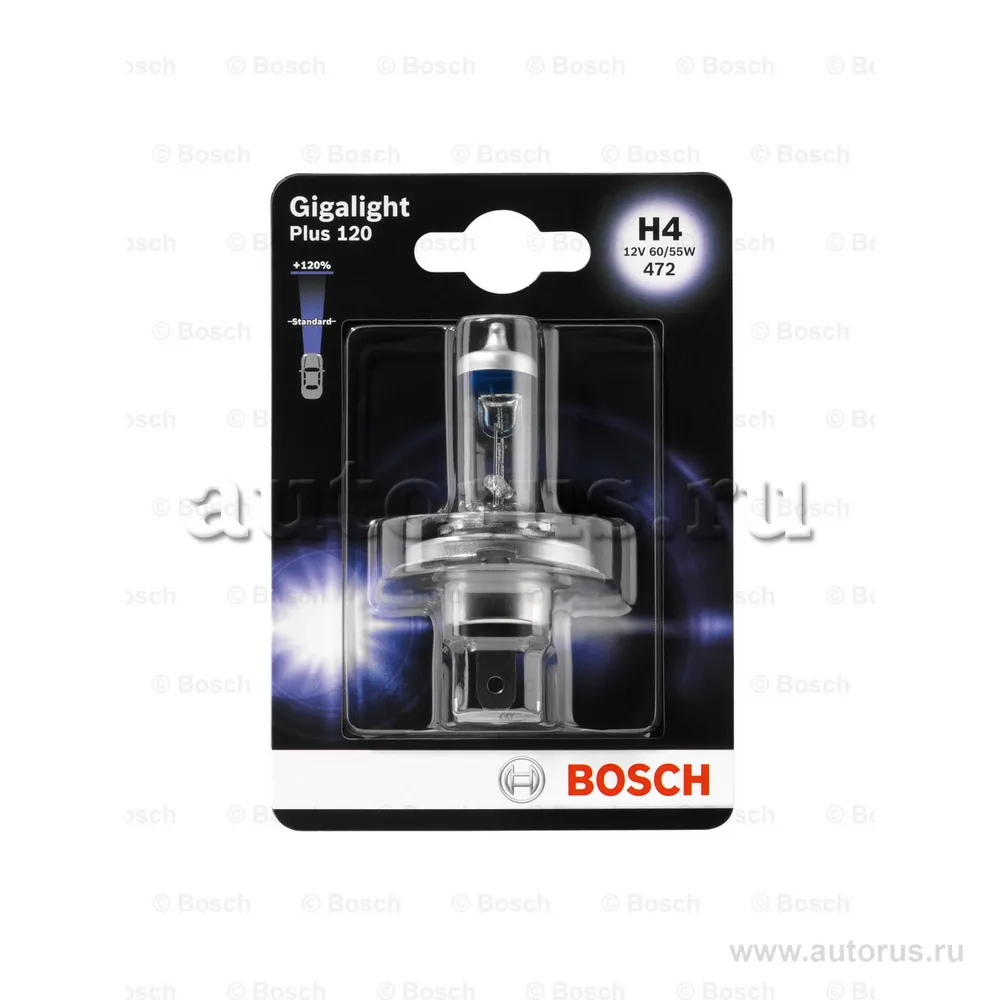 Лампа 12V H4 60/55W +120% BOSCH GIGALIGHT PLUS 120 1 шт. блистер 1 987 301 109