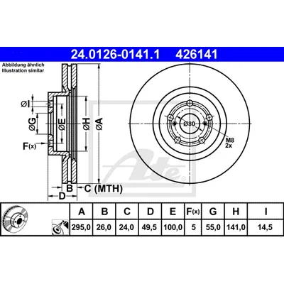 Диск тормозной передний TOYOTA AVENSIS II 03-08 /VENT D=295MM ATE 24.0126-0141.1