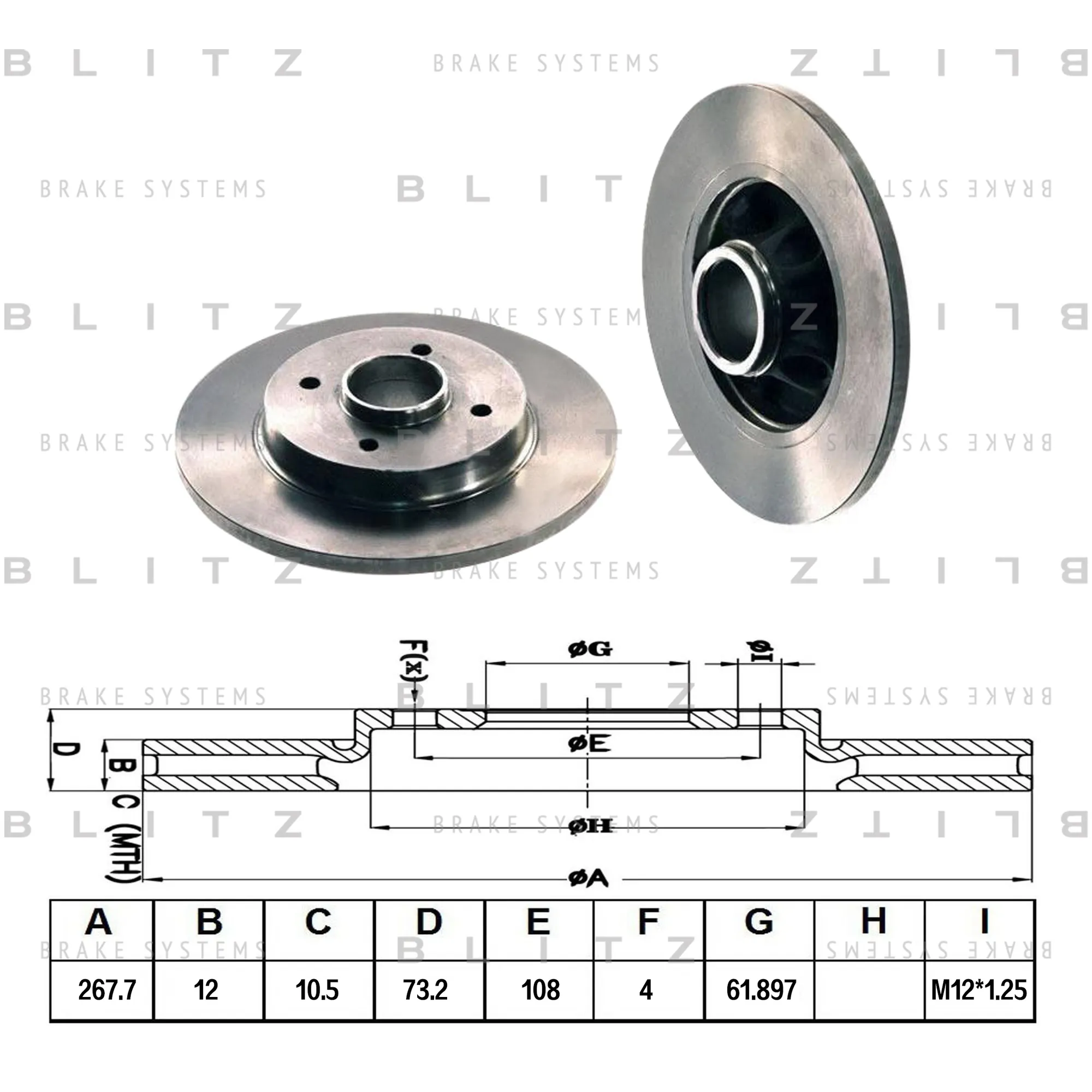 Диск тормозной задний CITROEN BERLINGO/C4/PICASSO/GRAND PICASSO 06> BLITZ BS0259