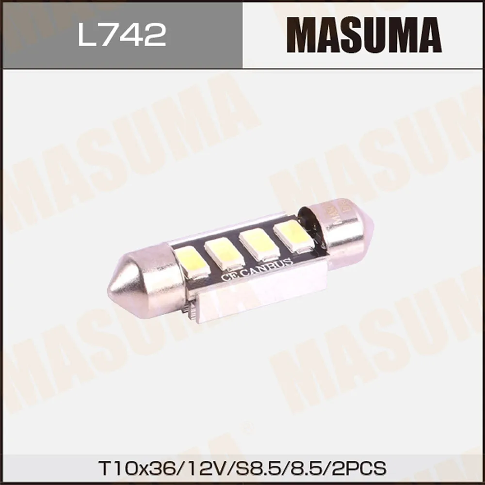 Лампа светодиодная 12V T10 10W T10x37 MASUMA 2 шт. картон L742