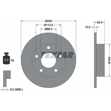 Диск тормозной задний стандартный AUDI TEXTAR 92037400