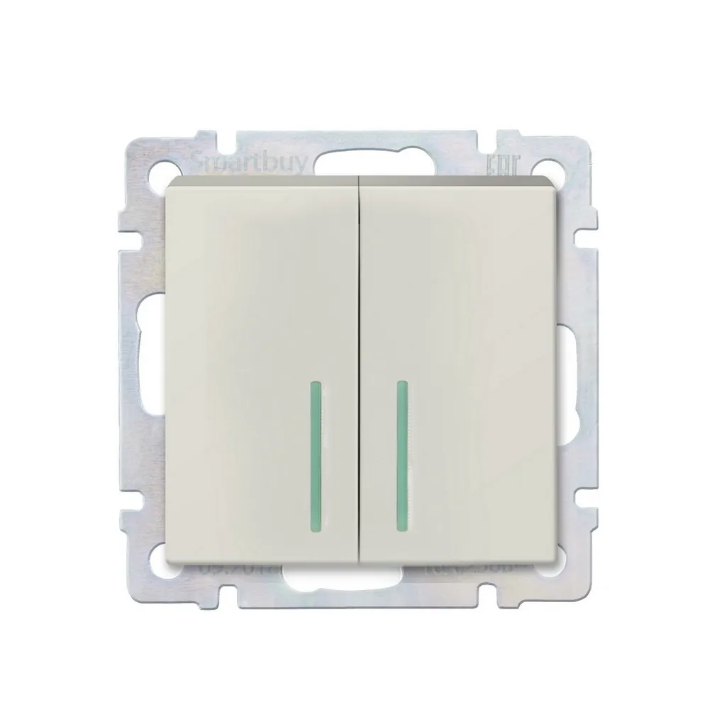 Выключатель 2-клавишный с индикатором 10а бежевый нептун SMARTBUY SBE-05I-10-SW2-1