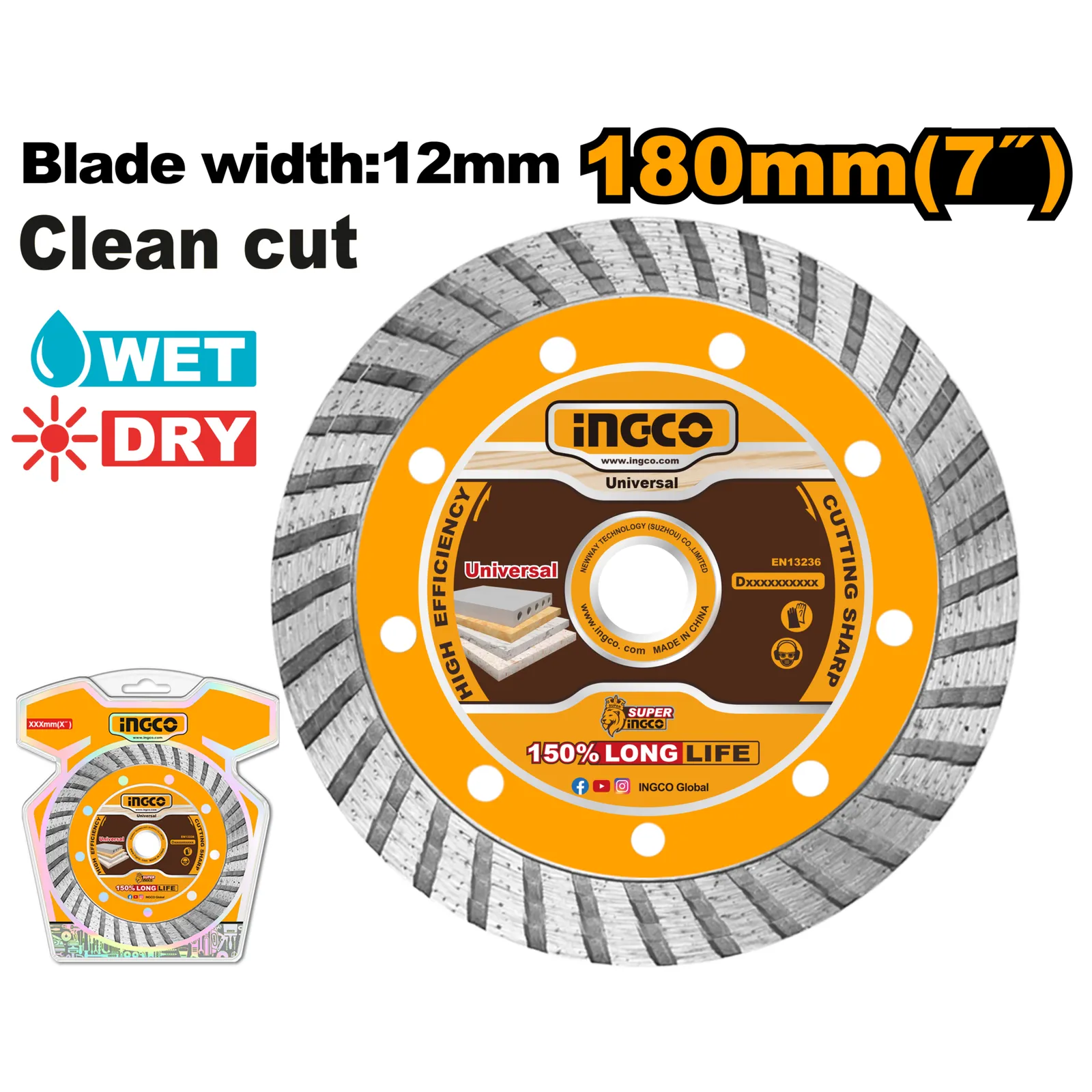 Диск алмазный TURBO 180 мм INDUSTRIAL INGCO DMD031801