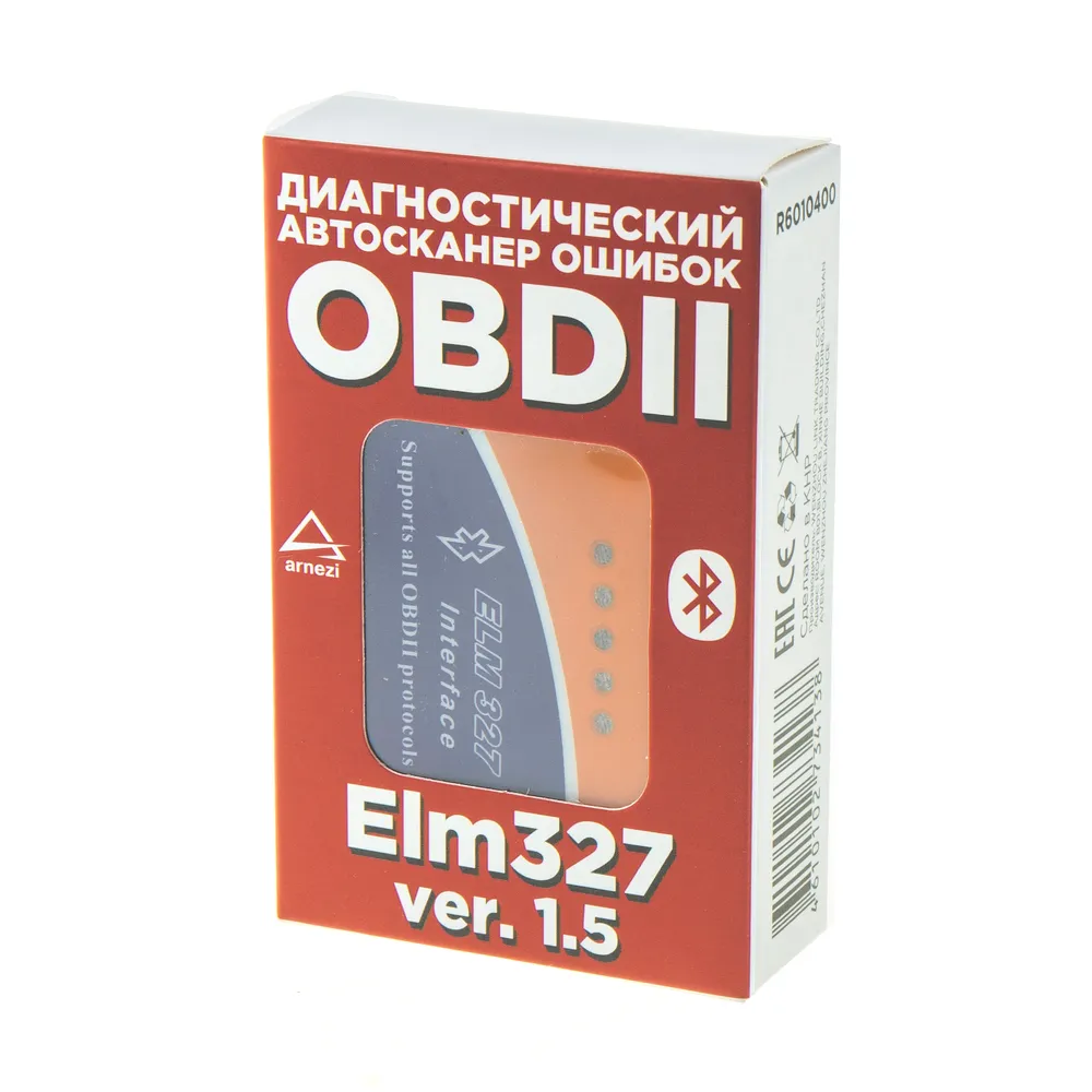 Автомобильный диагностический сканер OBDII, ELM 327 Bluetooth, V1.5 ARNEZI R6010400