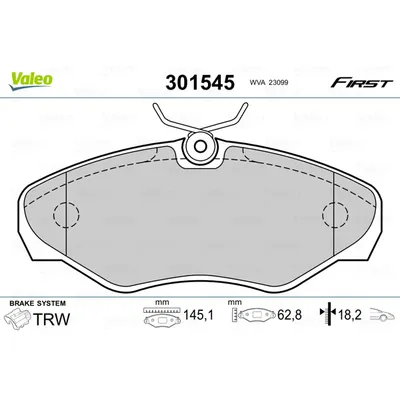 Колодки тормозные передние VALEO 301 545