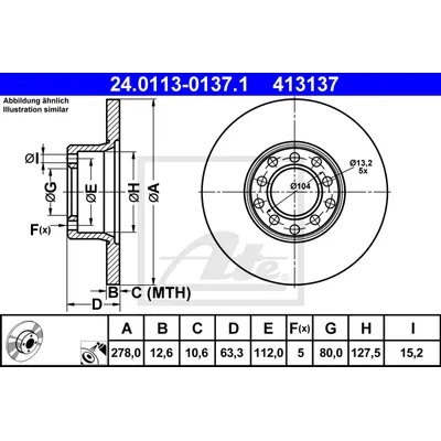 Диск тормозной MERCEDES W123 76-85 (278X12.6) ATE 24-0113-0137-1