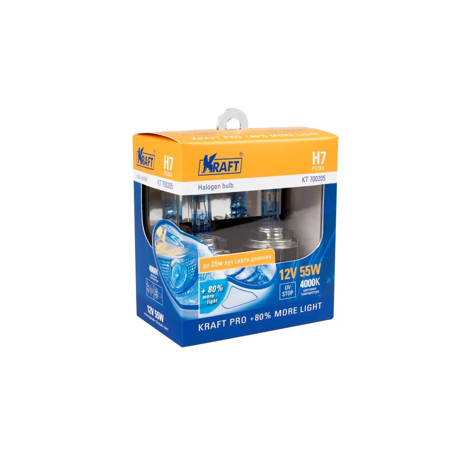 Лампа 12V H7 55W PX26d 4000K KRAFT 2 шт. картон KT 700205