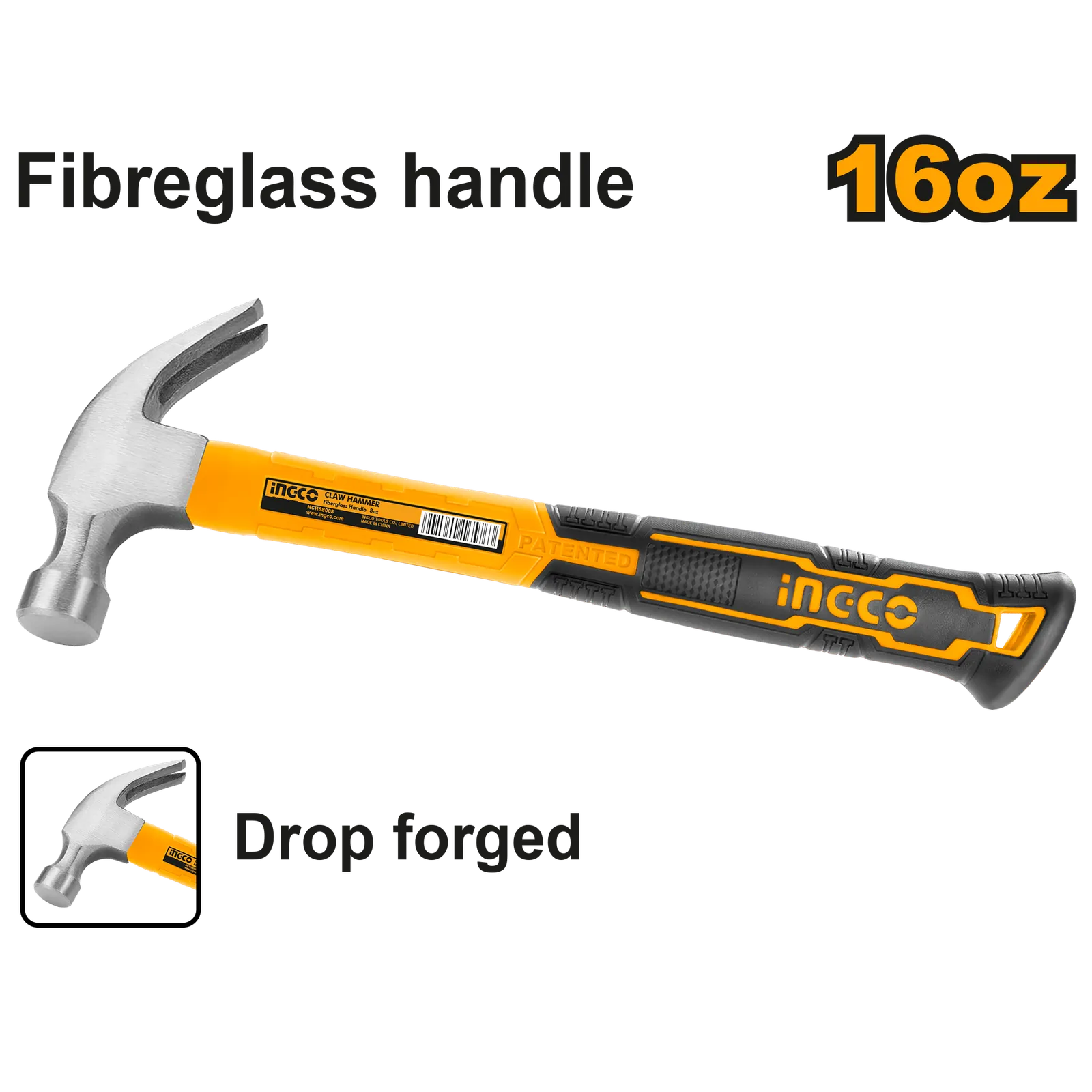 Молоток-гвоздодер 450 г INGCO HCHS8016