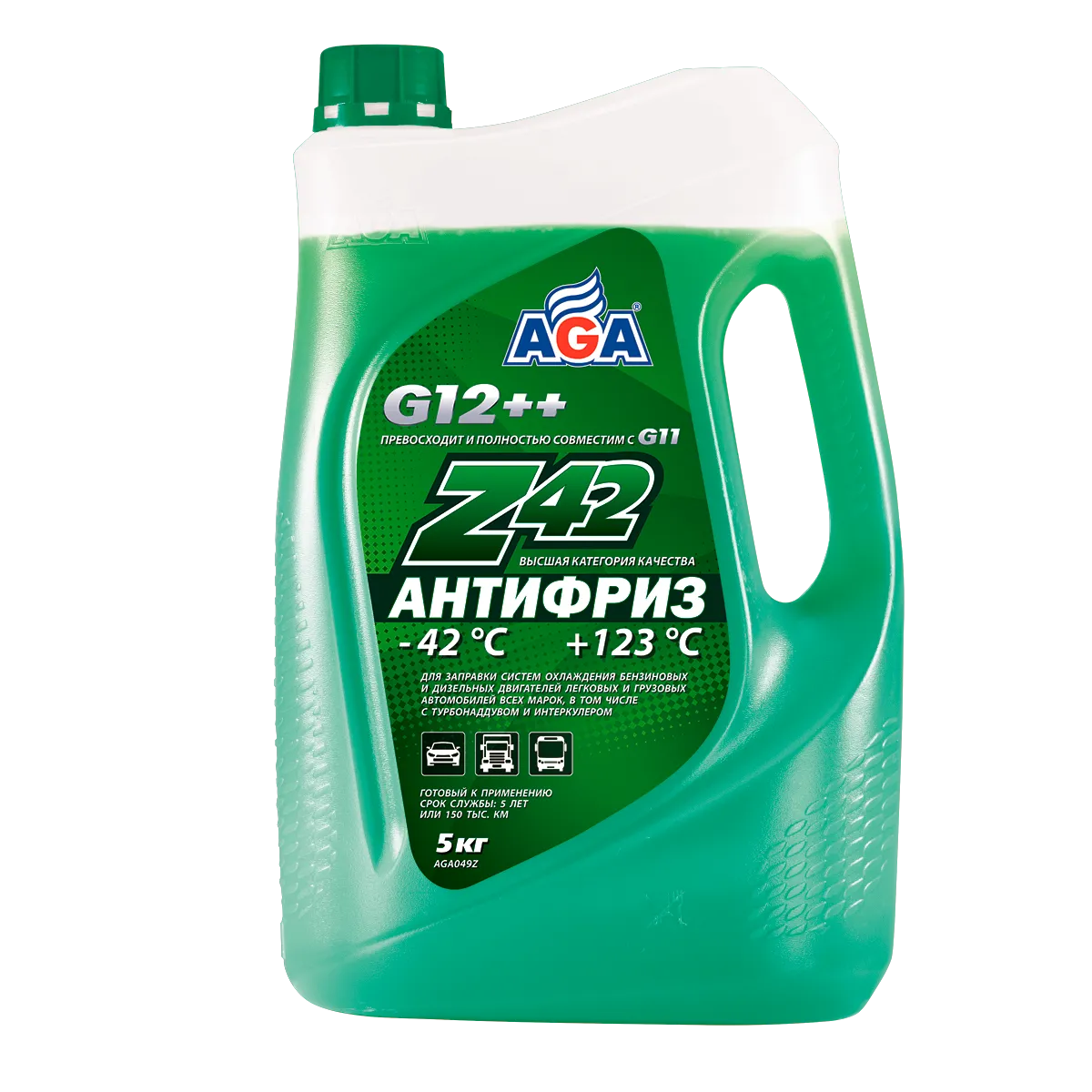 Антифриз AGA Z-42 G12++ готовый -42C зеленый 5 кг AGA049Z