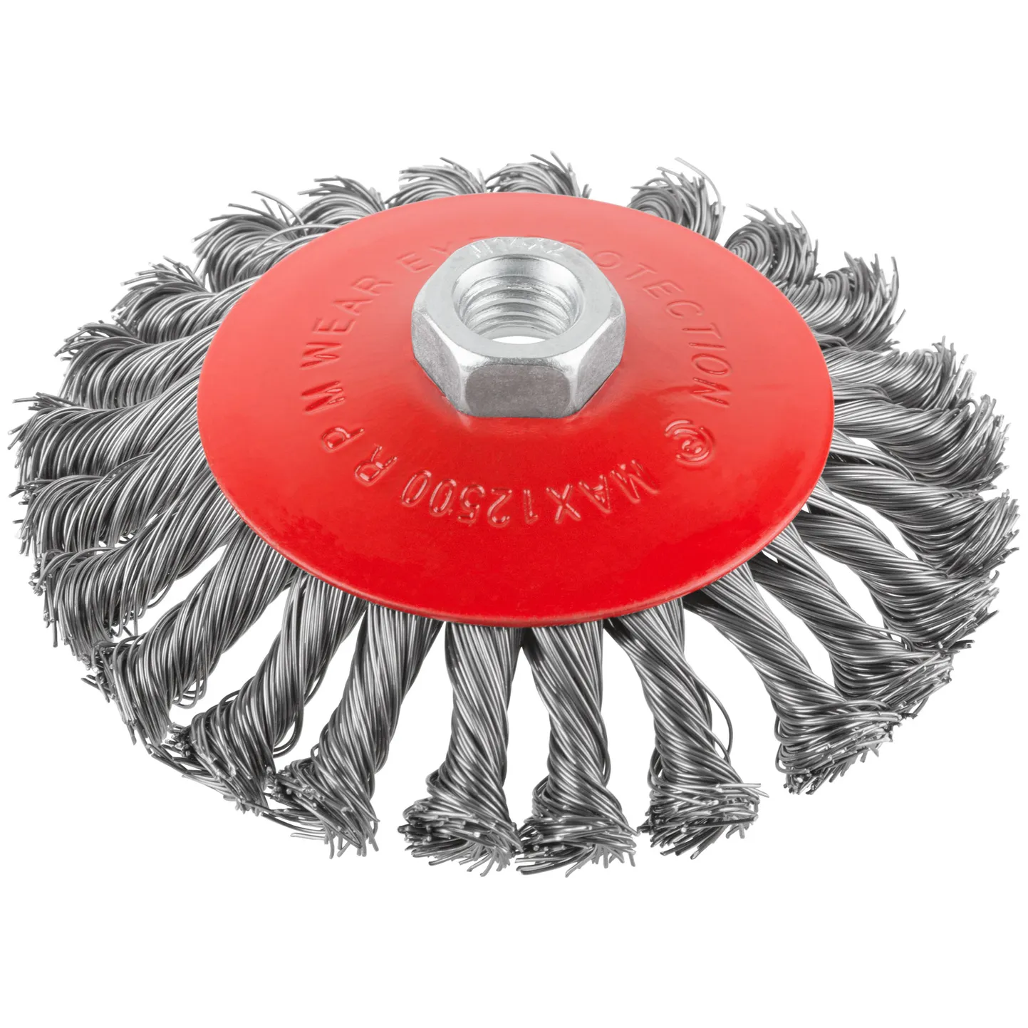 Корщетка-колесо с наклоном, гайка М14, стальная витая проволока 125 мм KУРС 39035