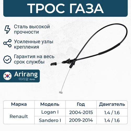 Трос управления дроссельной заслонки Renault (Logan 04-, 10-, Sandero 08-,) ARIRANG ARG132001