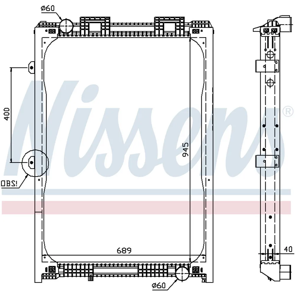 Радиатор водяной MAN F2000 01/94 с рамкой крепления NISSENS 62870A