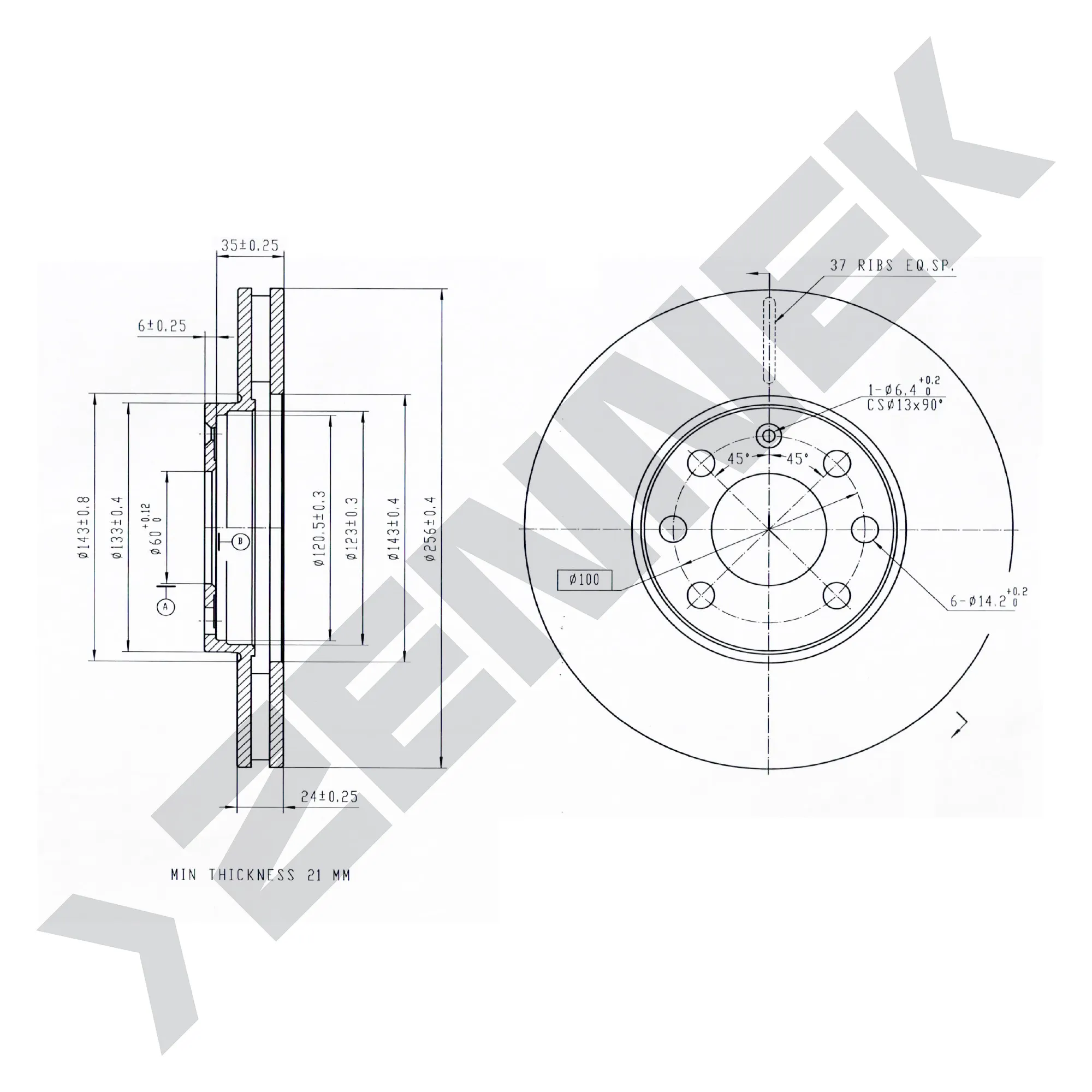 Диск тормозной передний OPEL ASTRA G 98-09 (2 шт) ZENNEK DBD0022