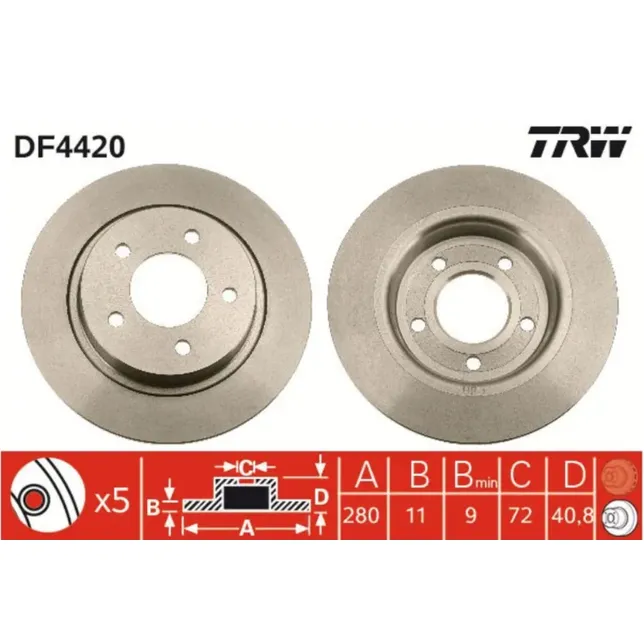 Диск тормозной задний MAZDA 3/5/PREMACY TRW DF4420