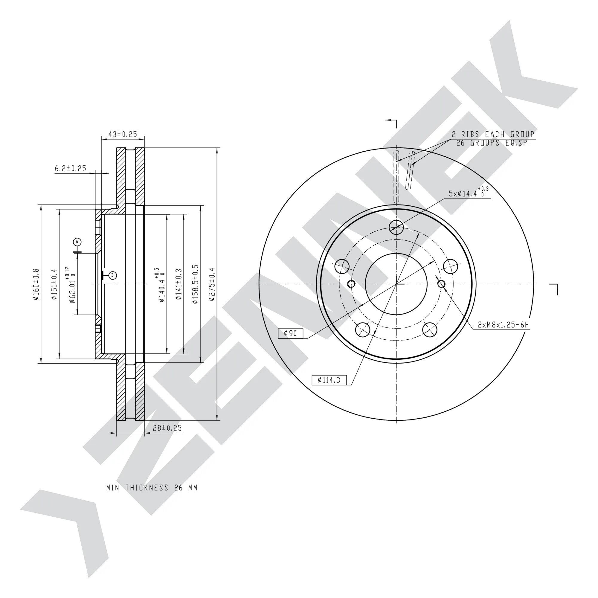 Диск тормозной передний TOYOTA AVENSIS VERSO 01-09, CAMRY 90-06 (2 шт) ZENNEK DBD0203