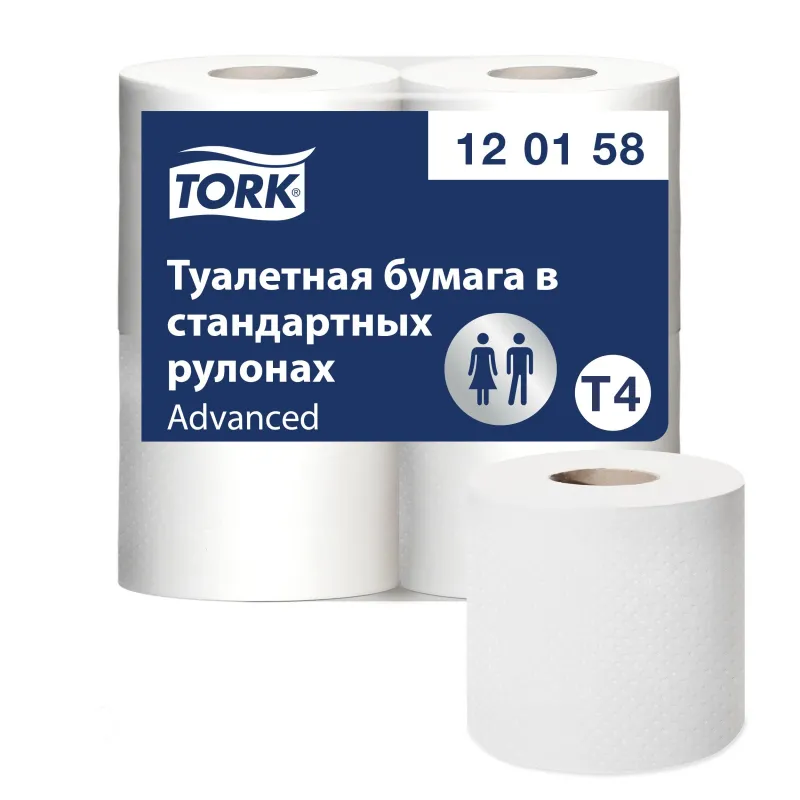 Бумага туалетная Tork T4 2сл бел вторич 23м 184л 4рул/уп 24уп/блок 120158 431385