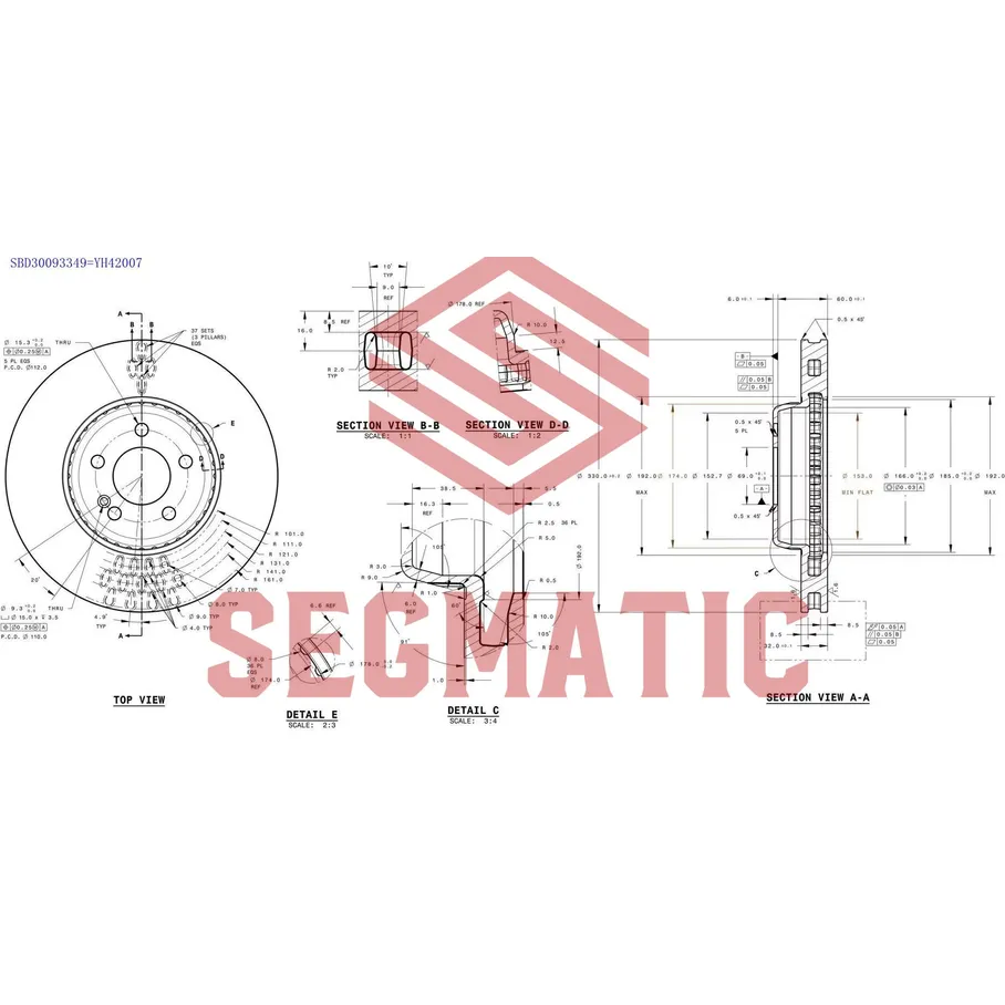 Диск тормозной передний для MB C/E-CLASS (W205/C205/W213/S213) 15-> SEGMATIC SBD30093349