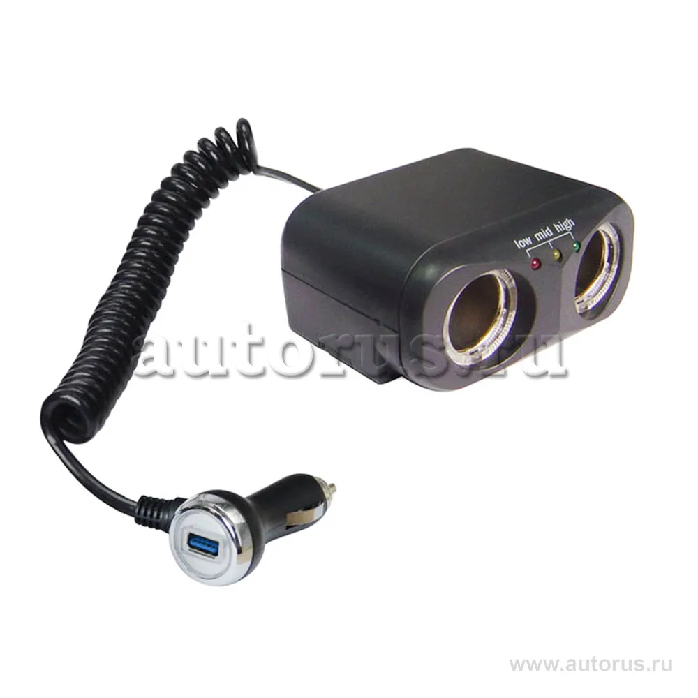 Прикуриватель (разветвитель) на 2 гнезда  1 USB (1000 mA)