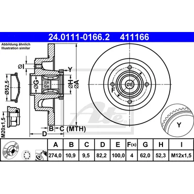 Диск тормозной задний (со ступичным подшипником) RENAULT MEGANE I/SCENIC I /D=274MM ATE 24.0111-0166.2