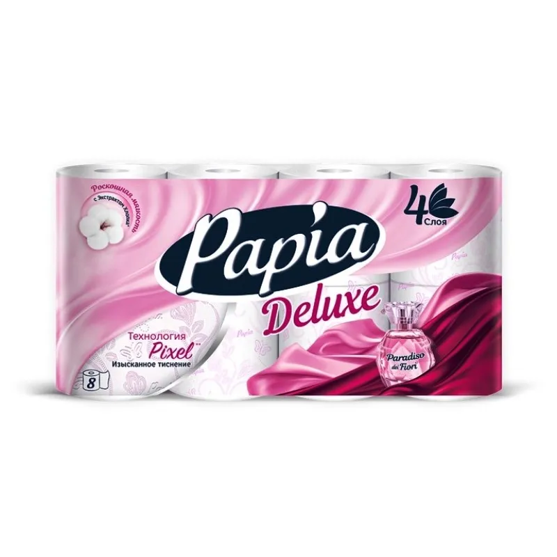 Бумага туалетная Papia DELUXE Парадизо4сл бел 100ц втул 16,8м 140л 8рул/уп 1210543