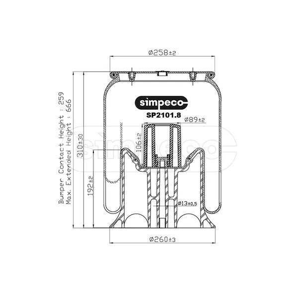 Пневморессора (с пласт. стаканом) SCHMITZ о.н.750999 вер. CONTITECH (SP2101.8013) SIMPECO SP21018013