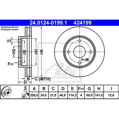 Диск тормозной передний CHEVROLET LACETTI/EPICA/REZZO /VENT D=256MM ATE 24.0124-0199.1