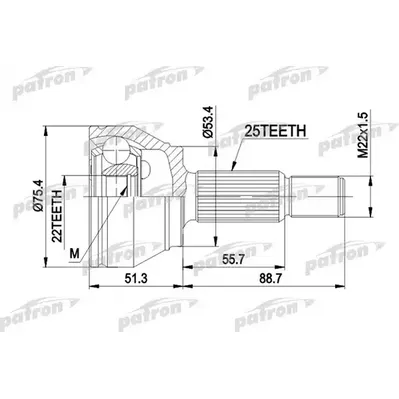 ШРУС наружн к-кт 25x53.3x22 FORD: FIESTA V 01 -, FUSION PATRON PCV1432