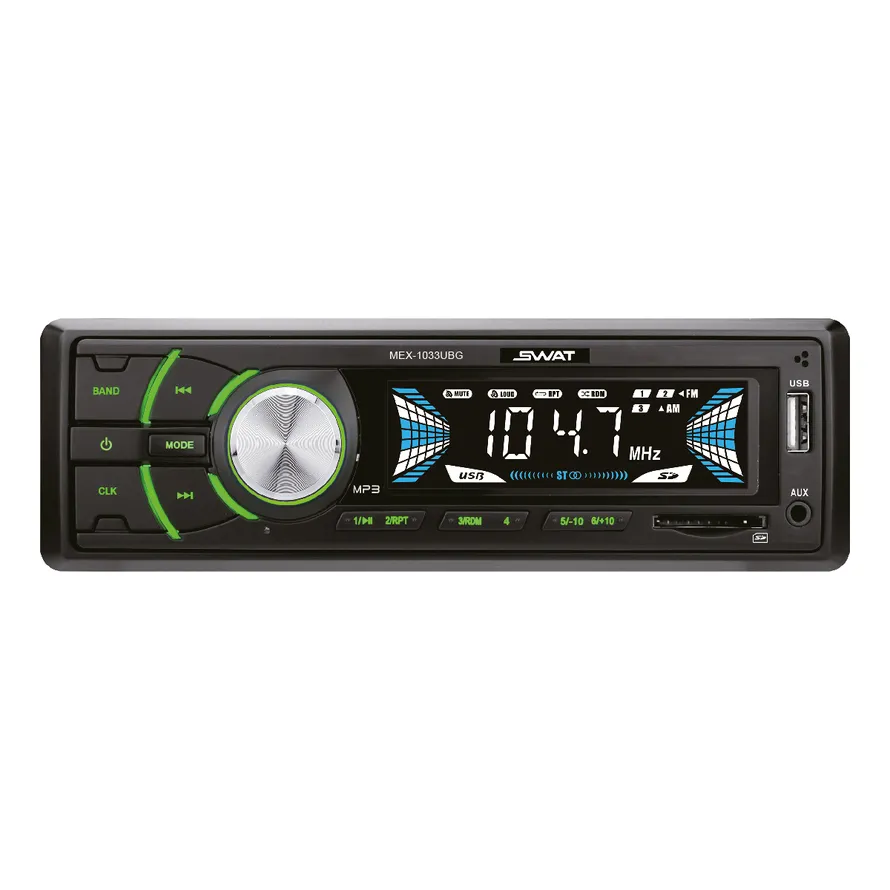 Автомагнитола SWAT MEX-1033UBG /1 din,4х50 вт,MP3,USB,SD,2RCA  зел.кнопки, съемная окантовка/, , Max 50 Вт SWAT SWAT MEX-1033UBG
