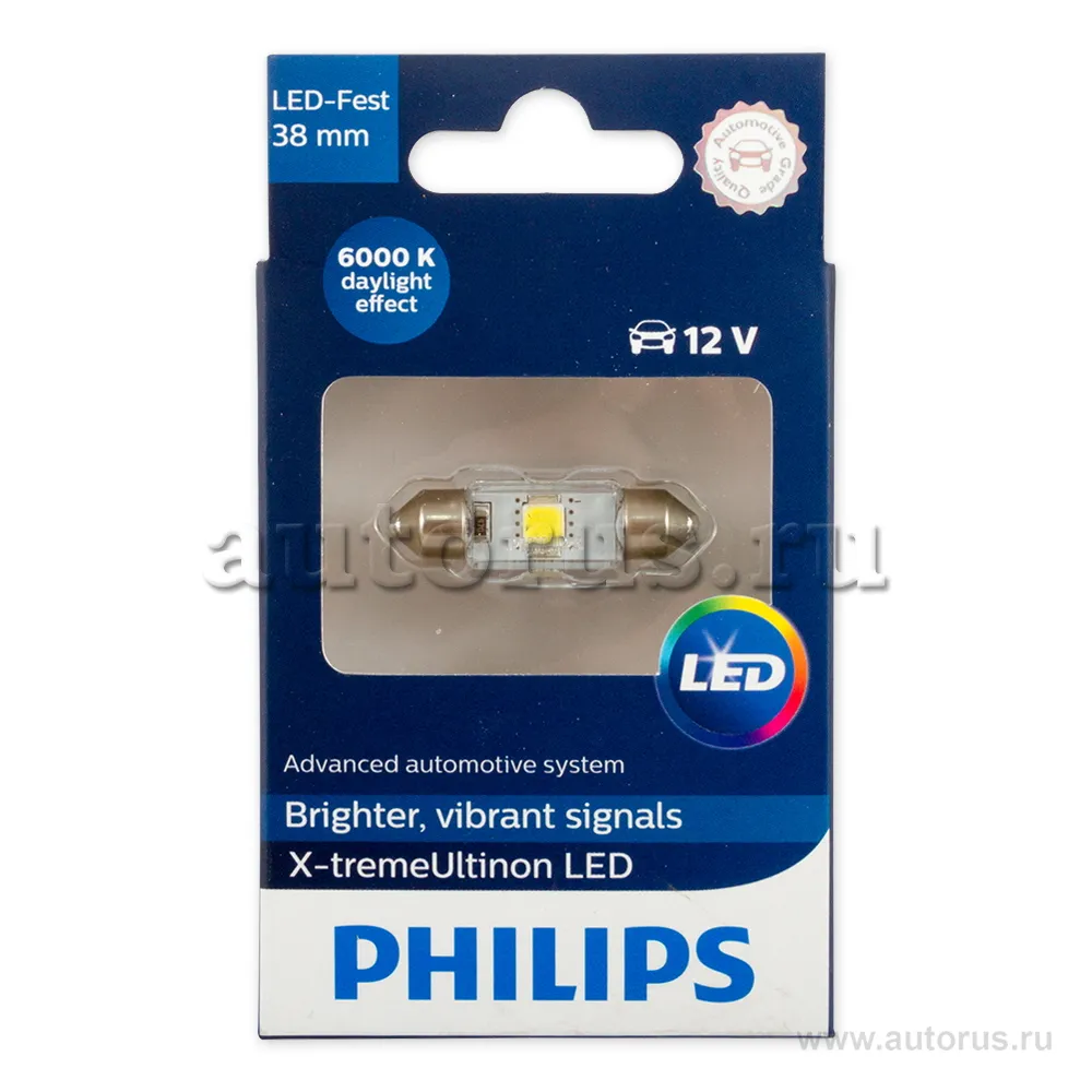 Лампа светодиодная 12V 1W SV8,5-8 6000K PHILIPS X-tremeUltinon LED 1 шт. блистер 128596000KX1