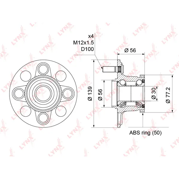 Ступица задняя в сборе L=R HONDA Civic 01-05 DRUMS Brake LYNXauto WH-1183