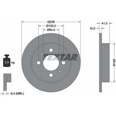 Диск тормозной передний, задний стандартный MITSUBISHI/PROTON TEXTAR 92128600