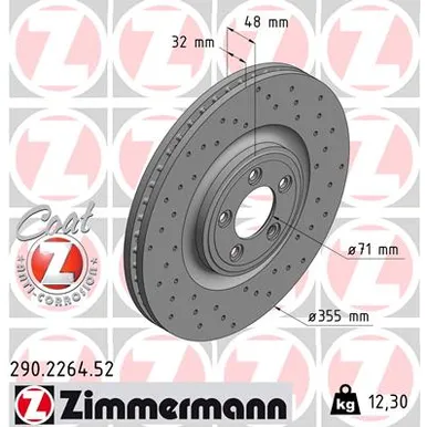 Диск тормозной передний перфорированный с покрытием SPORT COAT Z ZIMMERMANN 290.2264.52