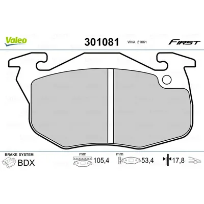 Колодки тормозные перед VALEO 301081