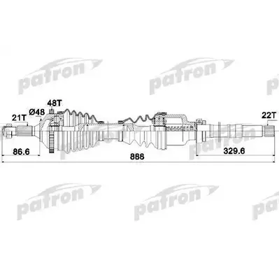 Полуось правая 21x886x48 PEUGEOT: 206 ХЕЧБЭК 98- PATRON PDS0091