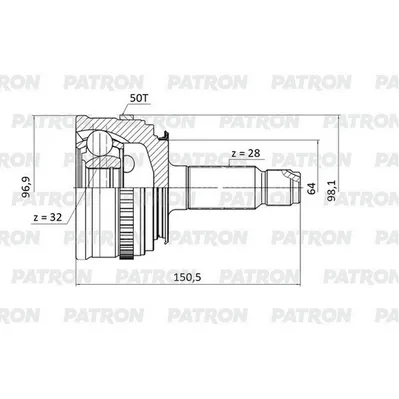 ШРУС наружн 28x64x32 ABS:50T Honda: CRV 97-00 PATRON PCV9574