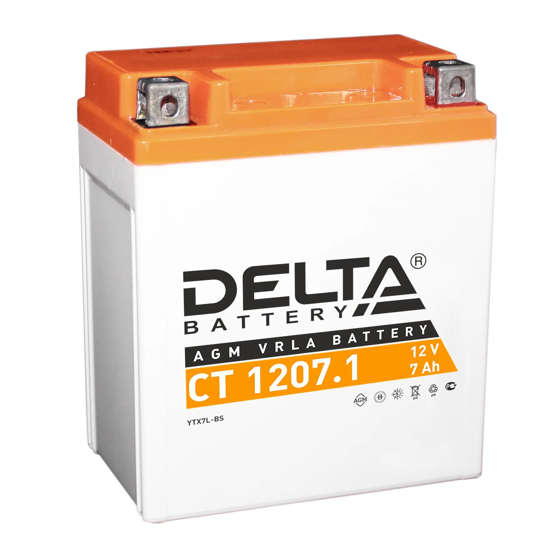 Аккумулятор DELTA Battery AGM 7 А/ч обратный R+ 114x70x132 мото EN 100 А