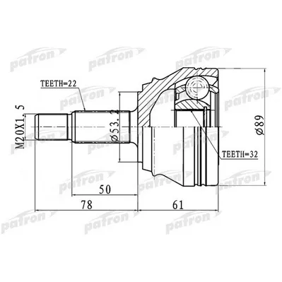 ШРУС наружный 22X53.2X32 CHERY AMULET (A15) 06- PATRON PCV1716