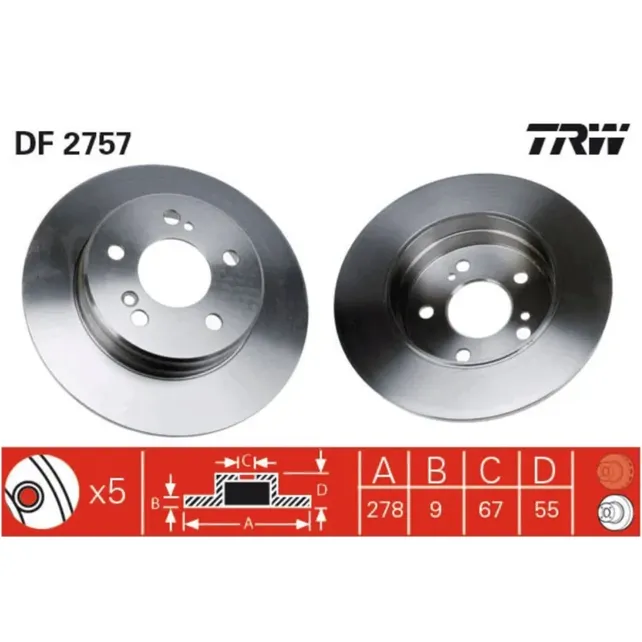 Диск тормозной задний MB W203/W210/CHRYSLER CROSSFIRE 03-08 /D=278MM TRW DF2757