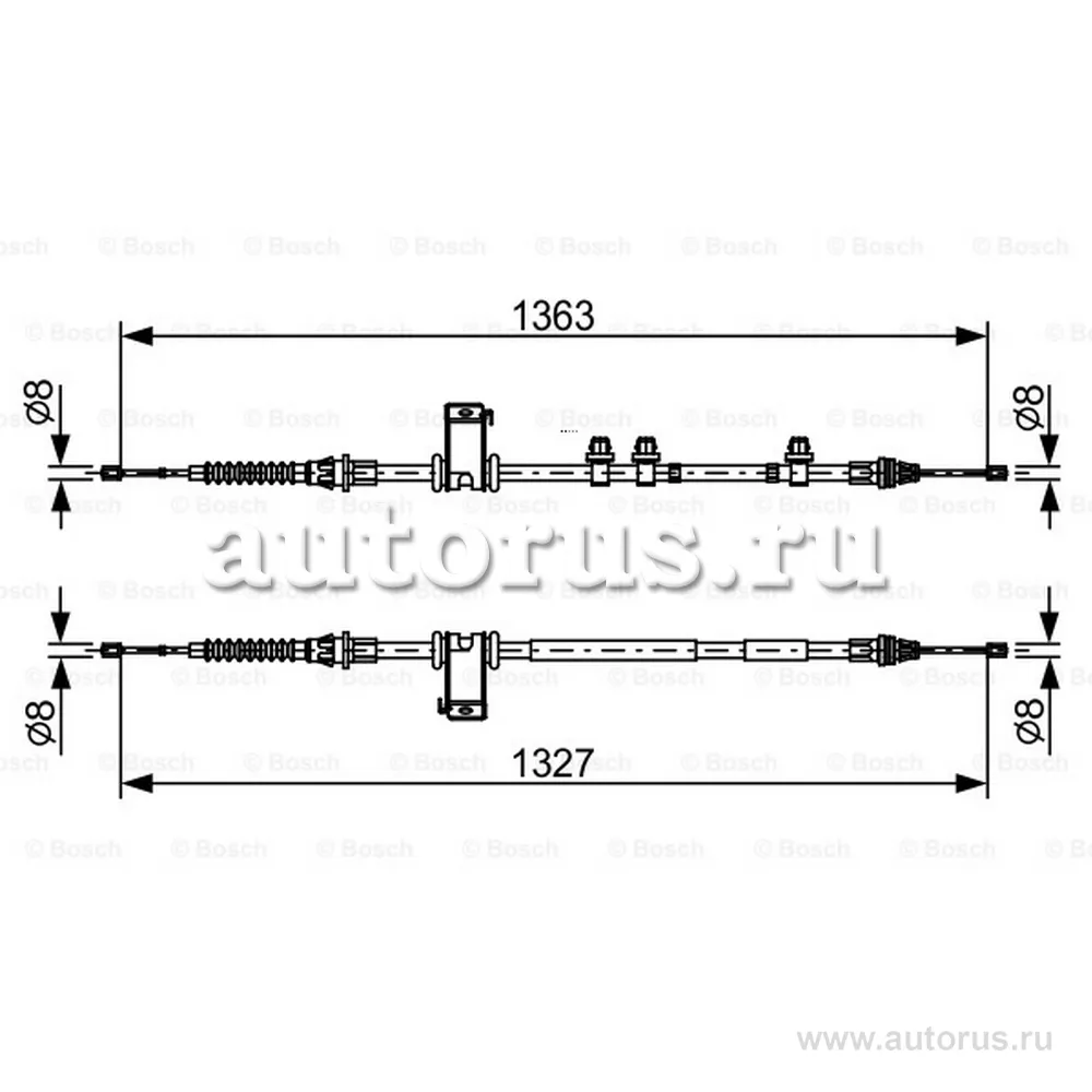 Трос ручного тормоза FORD B-MAX/FIESTA 1362/1327 мм BOSCH 1987482453
