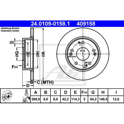 Диск тормозной задний HONDA CIVIC 4D 06- ATE 24.0109-0158.1