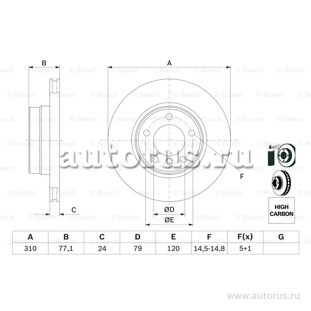Диск тормозной передний BOSCH 0 986 479 055