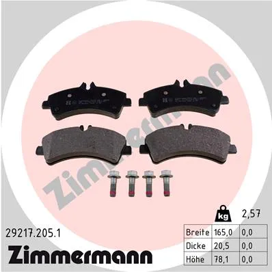 Тормозные колодки ZIMMERMANN 292172051