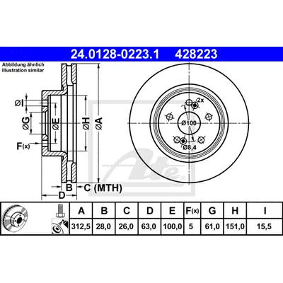 Диск тормозной передний мост RENAULT CLIO III/MAGANE II 2.0 04- ATE 24012802231