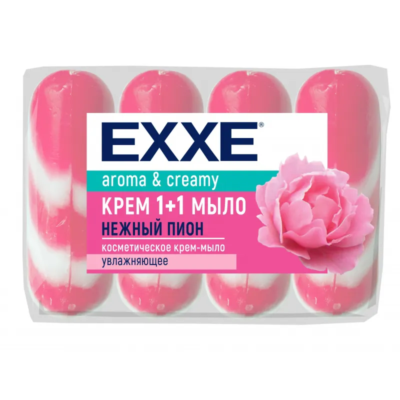 Мыло туалетное крем EXXE 1+1 Нежный пион 90гр розовое полосатое экопак 4ш/у 1486874