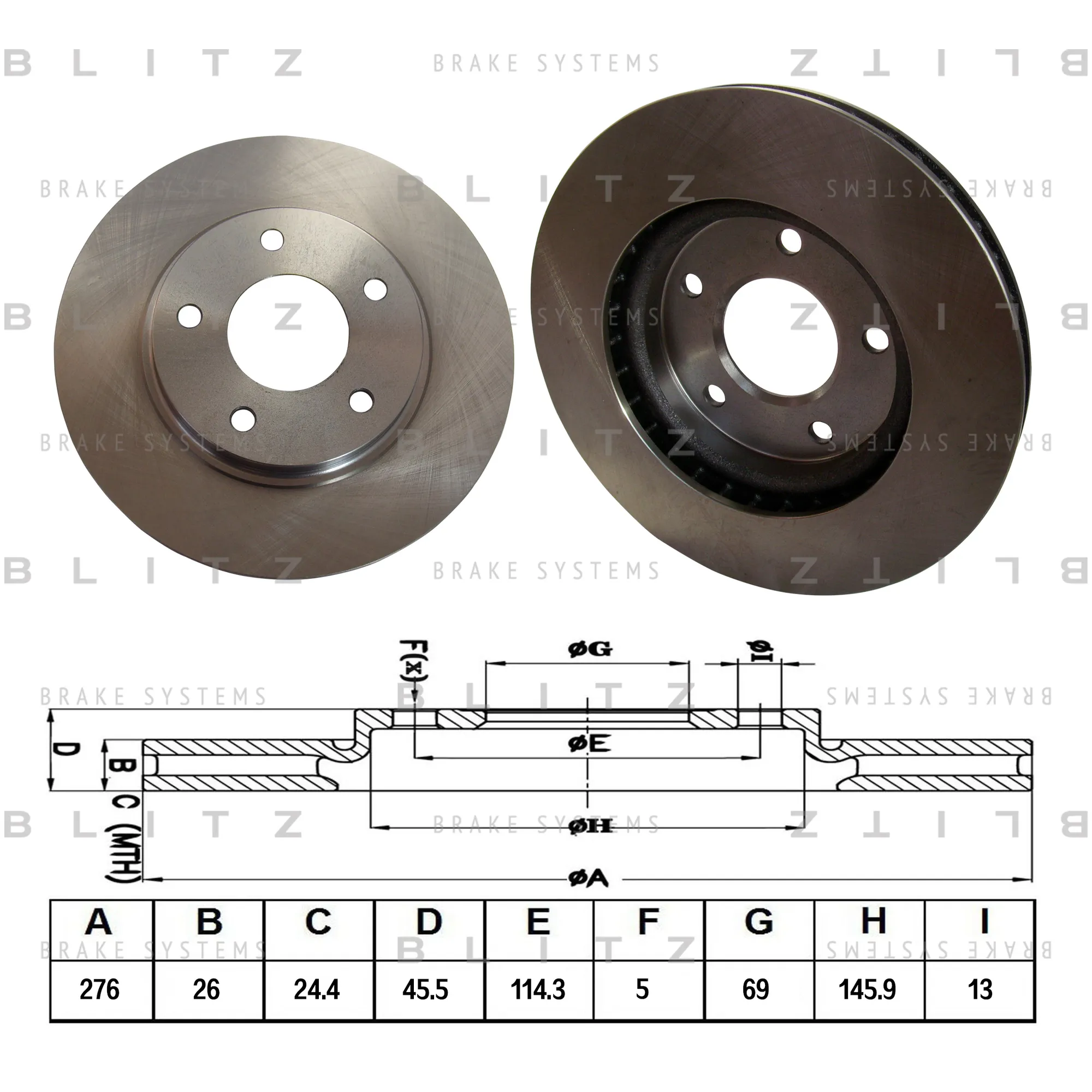 Диск тормозной передний вентилируемый MITSUBISHI LANCER 08->DODGE CALIBER 06-> BLITZ BS0334
