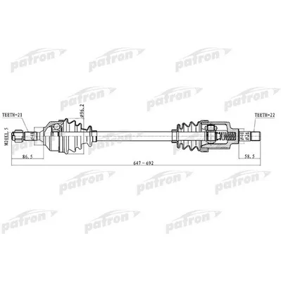 Полуось передняя левая 21x647x48x22 PEUGEOT: 207 06-, 207 PATRON PDS0228